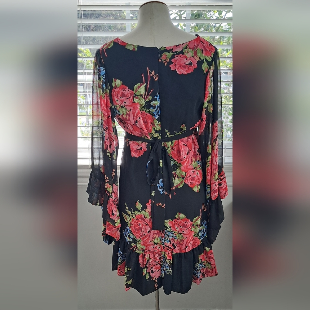 Betsey Johnson Black With Multi Color Floral Print Dress Sz 10 NWOT - Picture 6 of 8